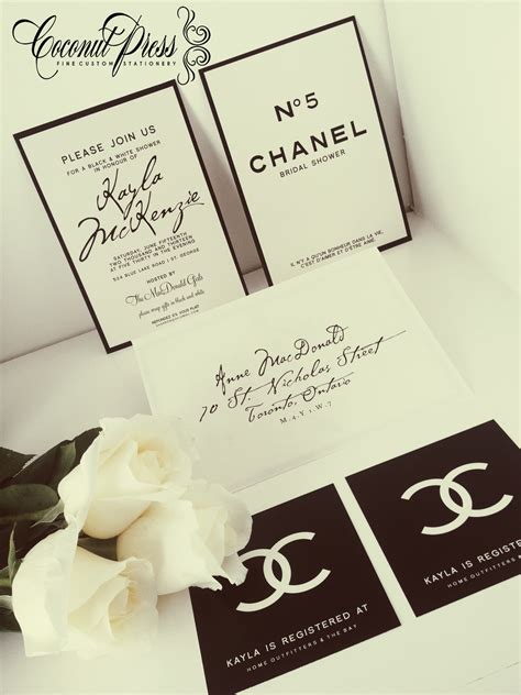 chanel inspired favors|coco Chanel themed party invitations.